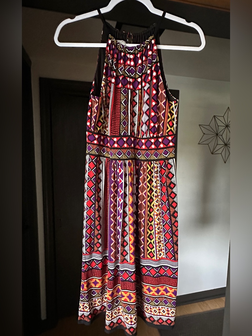 Maggy London Multicolor Boho Tribal Halter Neckline A-line Silhouette Dress